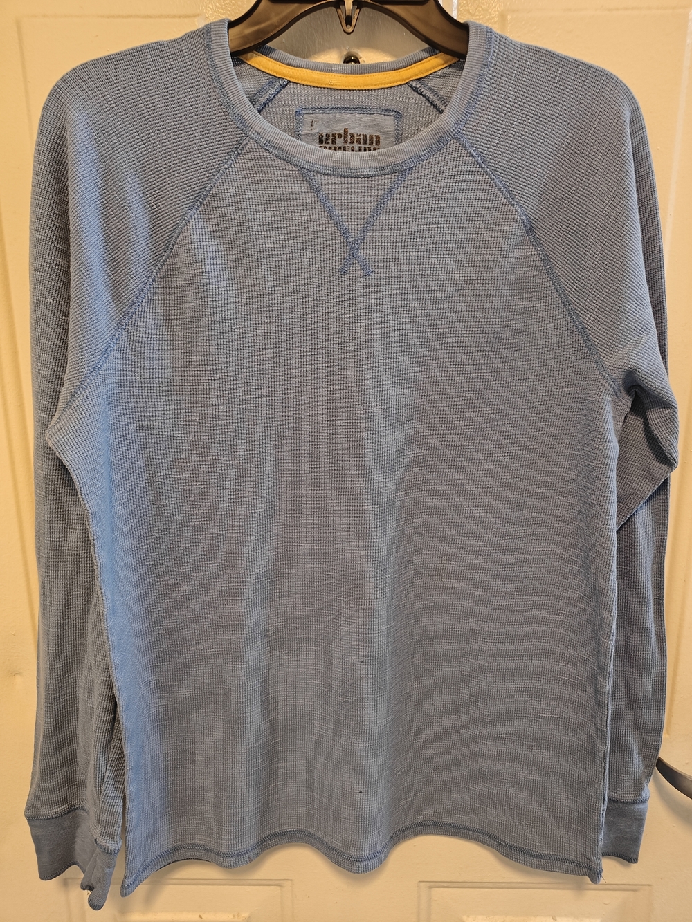 urban pipeline Light Blue Waffle Knit Long Sleeve Shirt with Yellow Accent